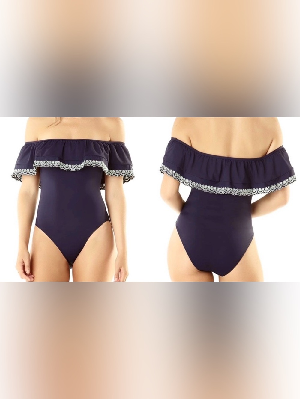 STUDIO Anne Cole Eyelet Flounce Bandeau One Piece, Size 12